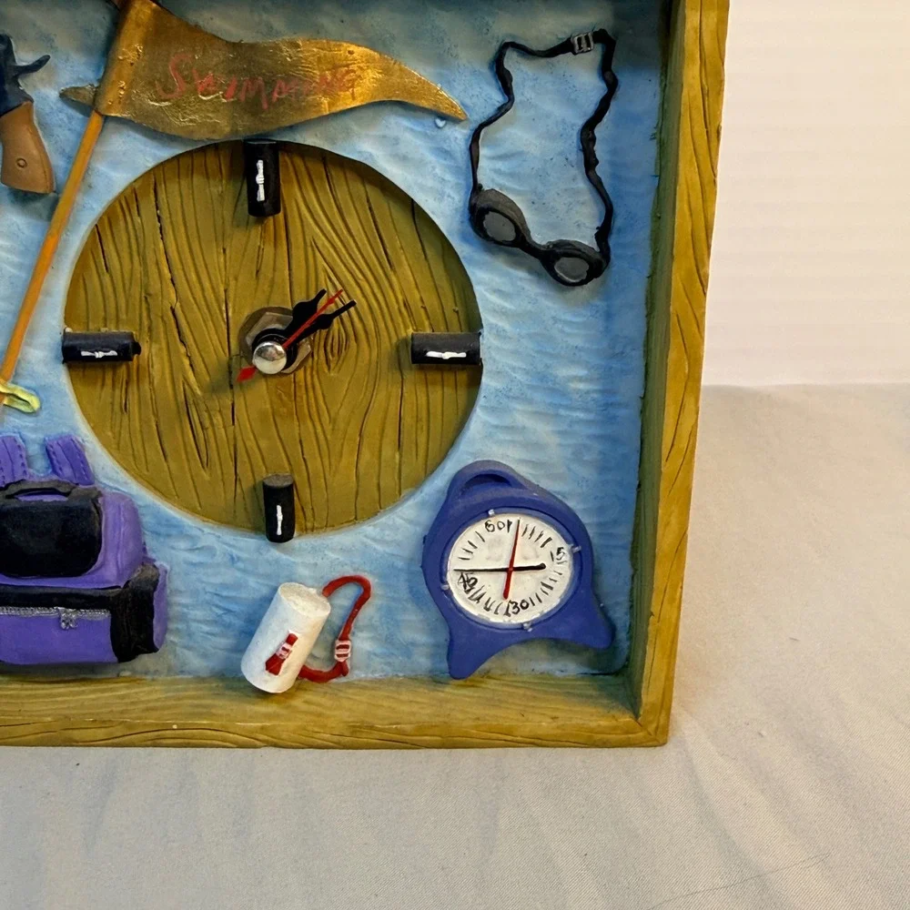 Vintage Swimming Theme 3D Resin Shadow Box Desk Clock Swim Coach Gift Decor